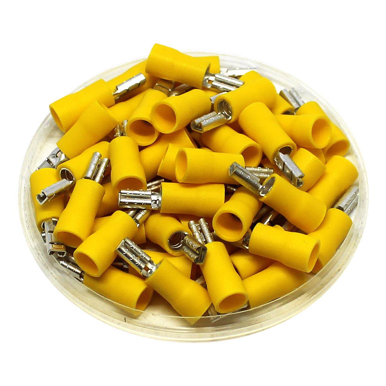 FDD5-110(5) - 12 to 10 AWG Vinyl PVC Insulated Quick Disconnects, Female, Double Crimp, 100 Pieces
