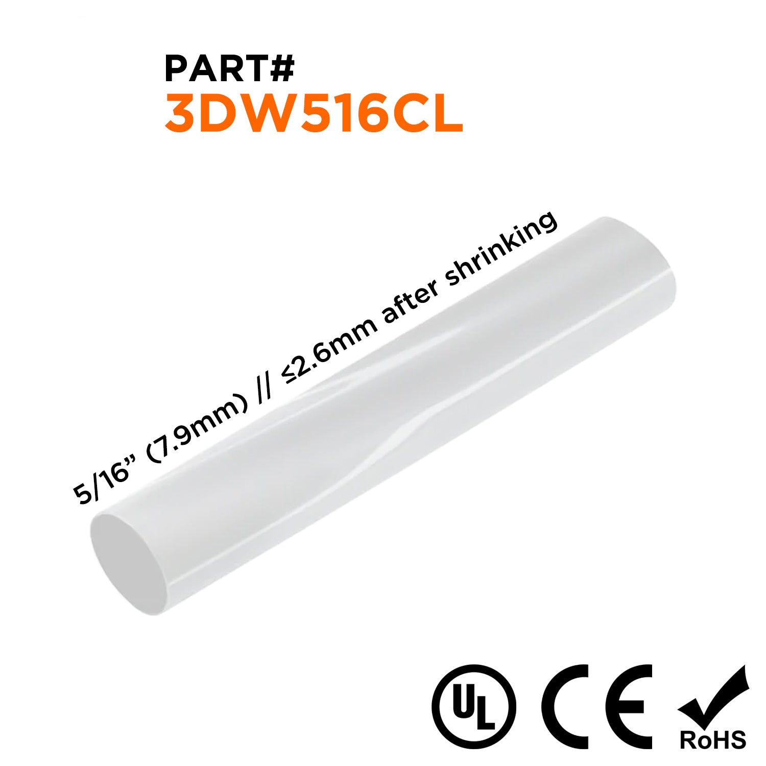 3DW516CL - 5/16" Double Wall Tubo termorretráctil, 3:1 Relación de contracción, Transparente, 4ft Strip