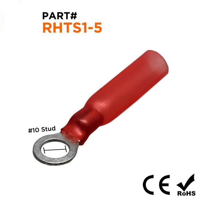 22 to 16 AWG Heat Shrink Ring Terminals, #10 Stud, Polyethylene, 25 Pieces - RHTS1-5