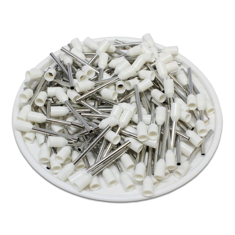 AW07518 - 20 & 18 AWG Insulated Wire Ferrules, 18mm Pin, White, UL Recognized, 500 Pieces