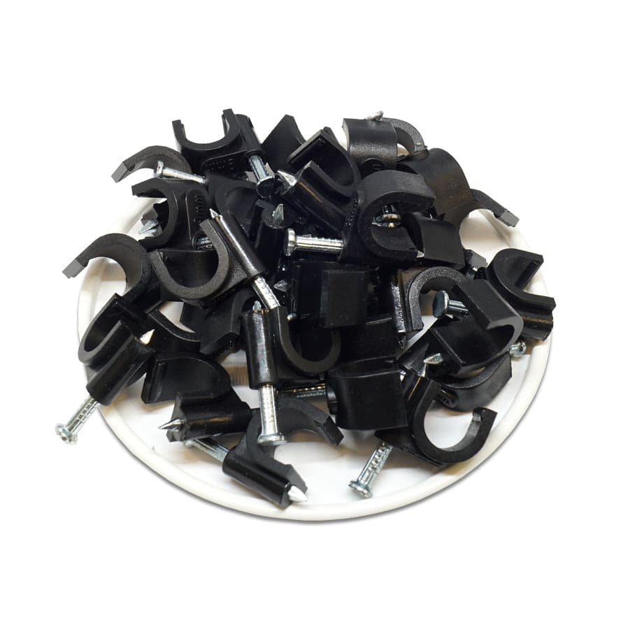 Nail In Cable Grapas, Ethernet Cable Nails Tacks, Round, 9mm, 0.35", Negro, 100 piezas - RNC9B