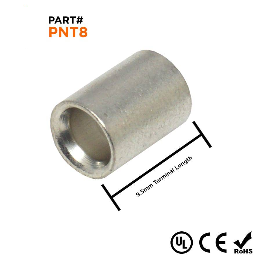 8 AWG Non Insulated Parallel Connectors, 3/8" Length, UL Approved, 50 Pieces - PNT8