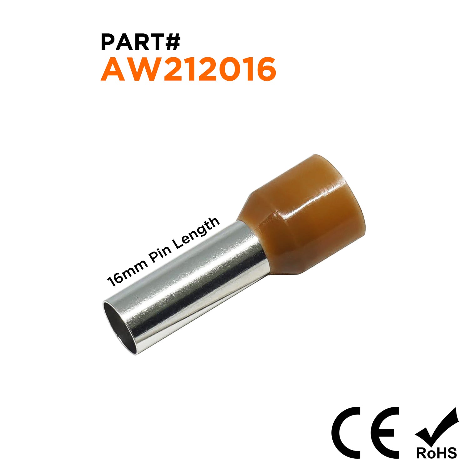AW212016 - 4 AWG (Small Diameter) Insulated Punteras, 16mm Pin, Marrón, 100 piezas