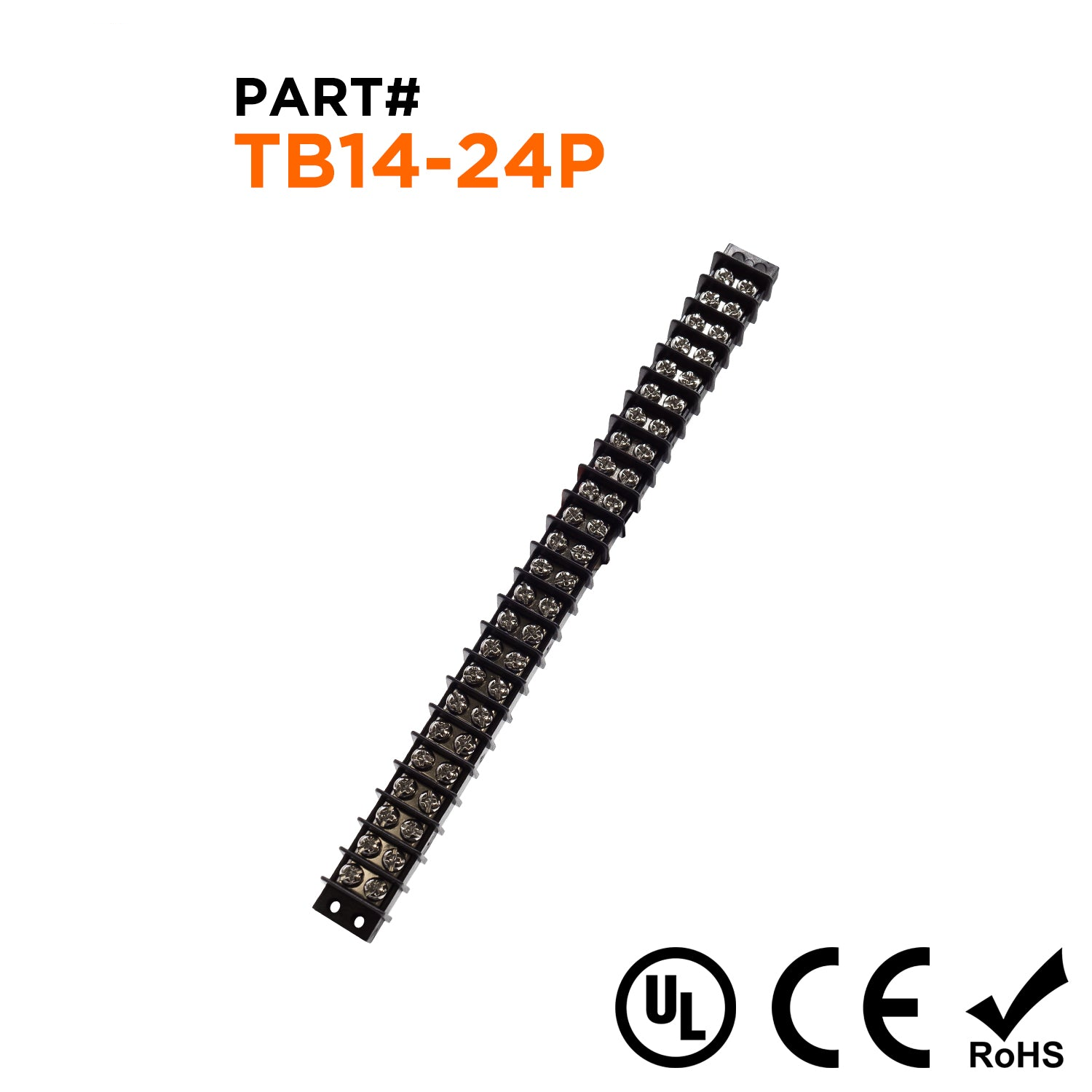 TB14-24P - Barrier Strip Terminal Block, Terminal Strip, 24 Pole, Double Row, 15A, 300V, UL Approved, 1 Piece