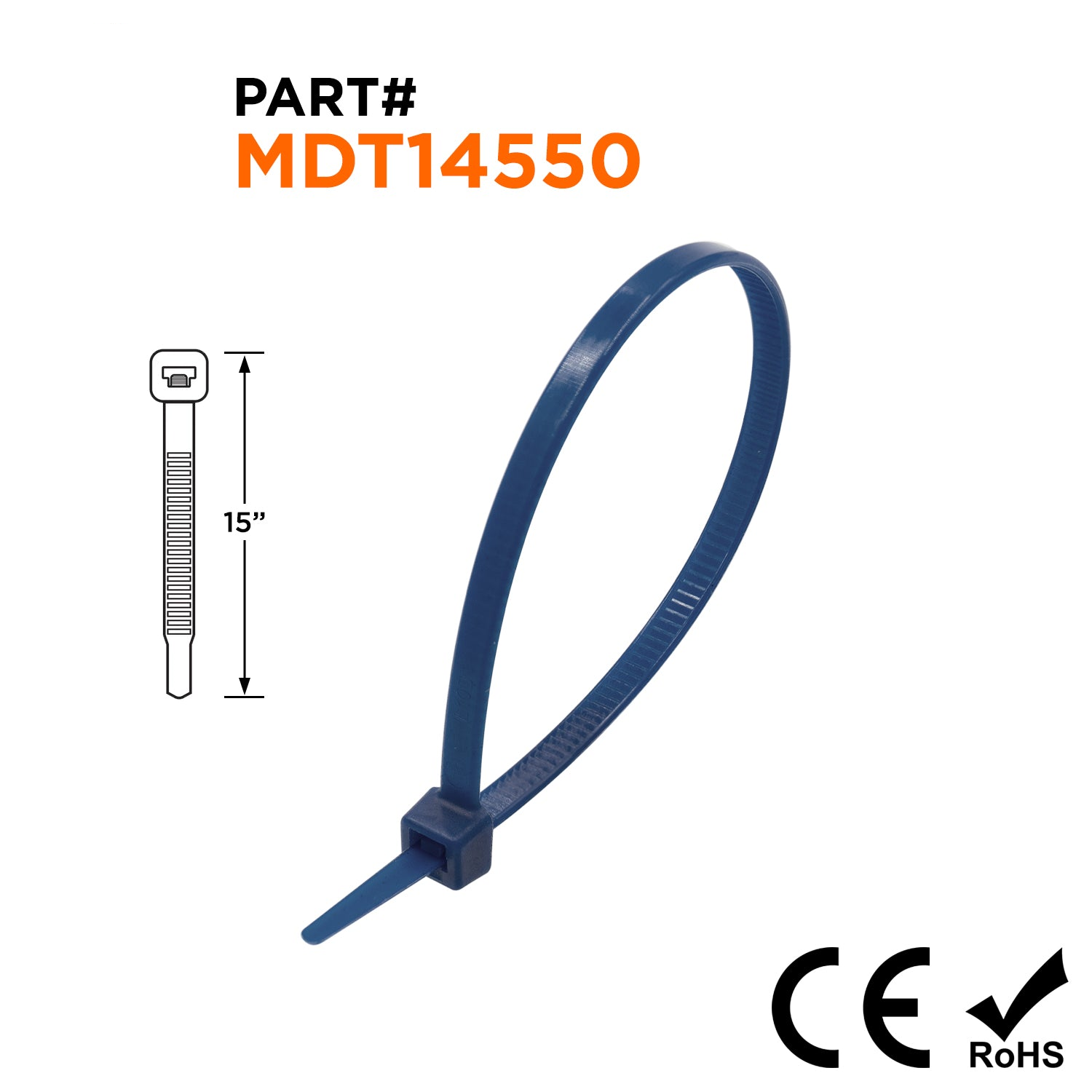 MDT14550 - 15" Metal Detectable Cable Ties, 50-lb Tensile Strength, Teal/Blue, 100-Pack