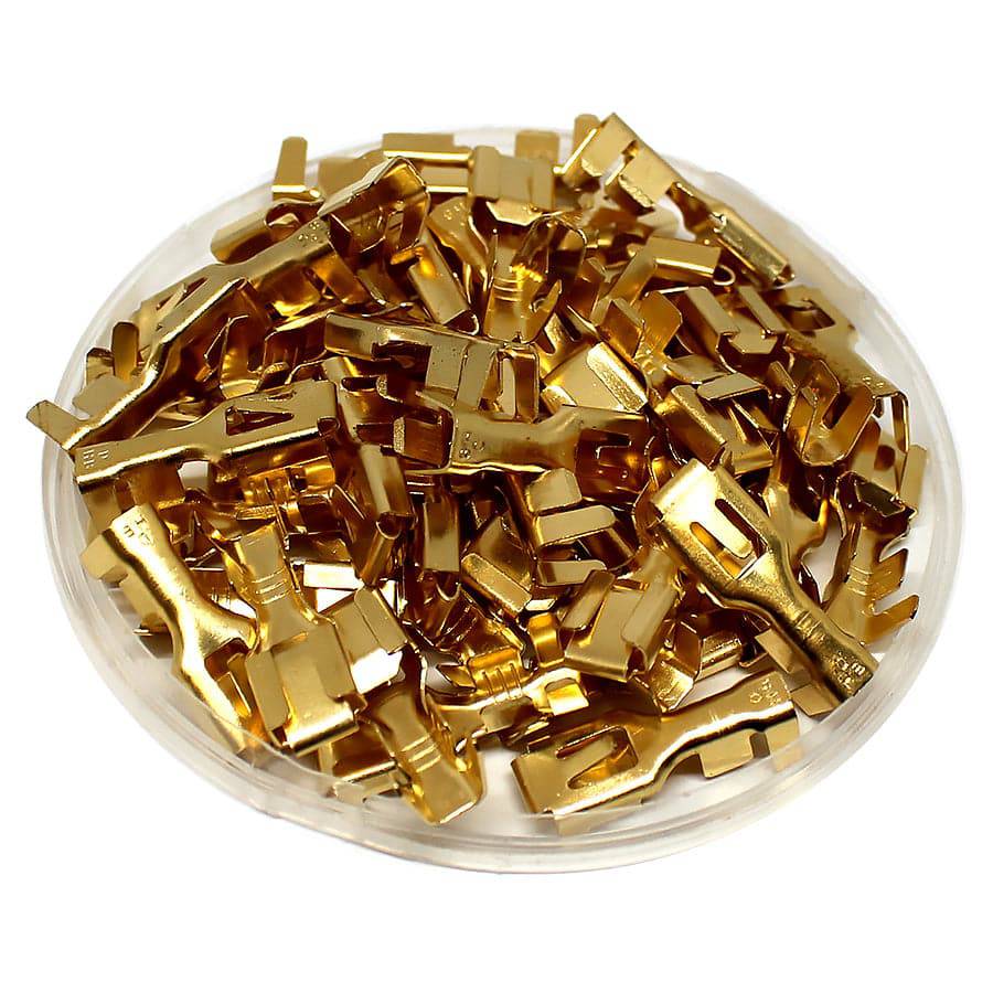 DJ621-B6.3D - 14 to 12 AWG Female Quick Disconnects, Brass, Lock Tab, 100 Pieces