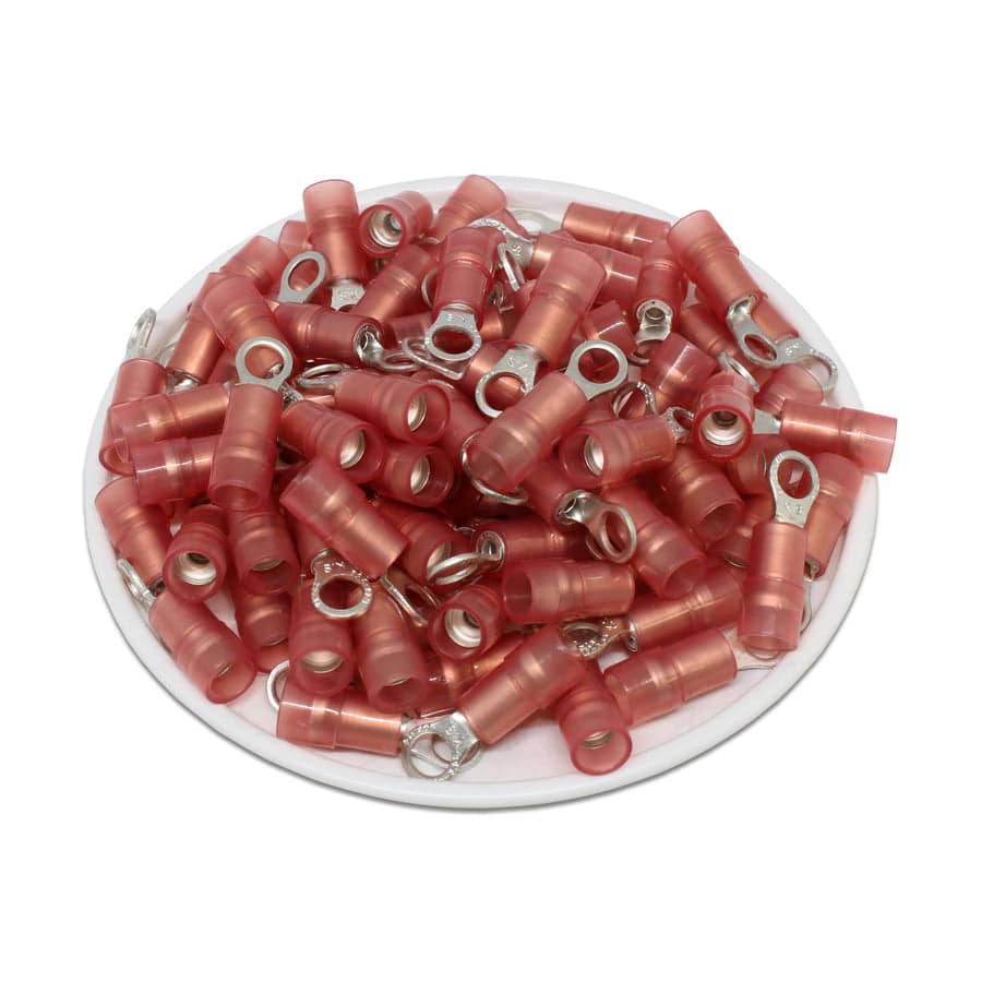 22-16 AWG Nylon Insulated Ring Terminals, #8 Stud, Butted Seam, 100 Pieces - RNYL1-4