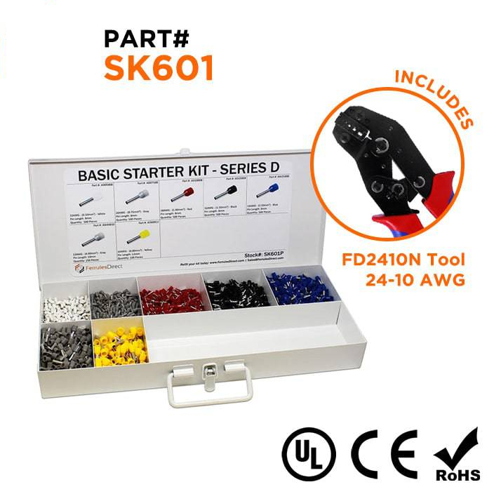SK601 - 22 a 10 AWG Basic Punteras Kit + FD2410N Herramienta, 2,850 piezas, Series D, 1 Kit