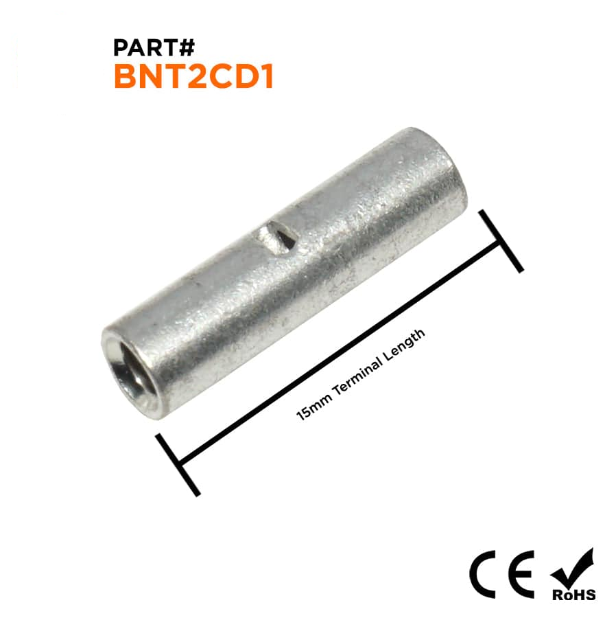 BNT2CD1 - 16 to 14 down to 22 to 18 AWG Non Insulated Step Down Butt Connectors, 50 Pieces