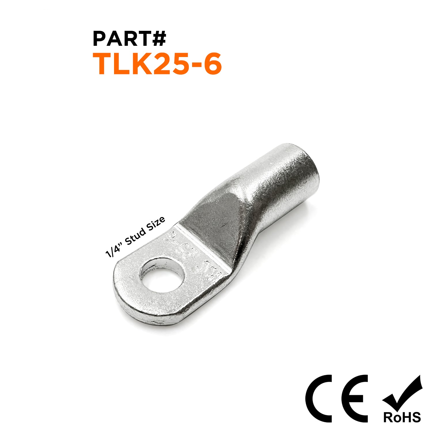 TLK25-6 - 4 AWG De cobre Tube Lugs, 1/4" Orificio, Estañado, 10 piezas
