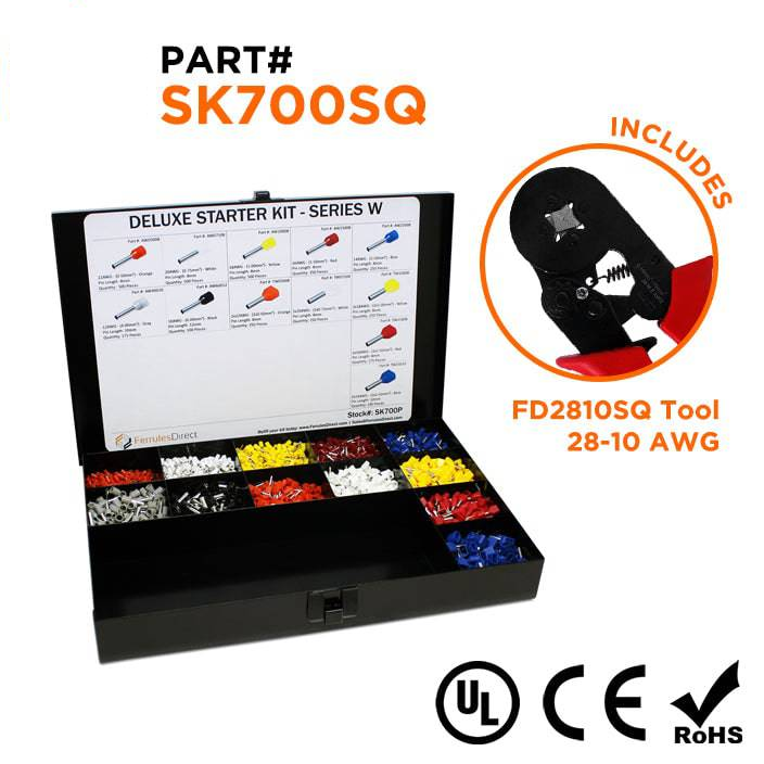 SK700SQ - 22 to 10 AWG Wire Ferrules Deluxe Kit + FD2810SQ Tool, 3,450-Pieces, Series W, 1 Kit