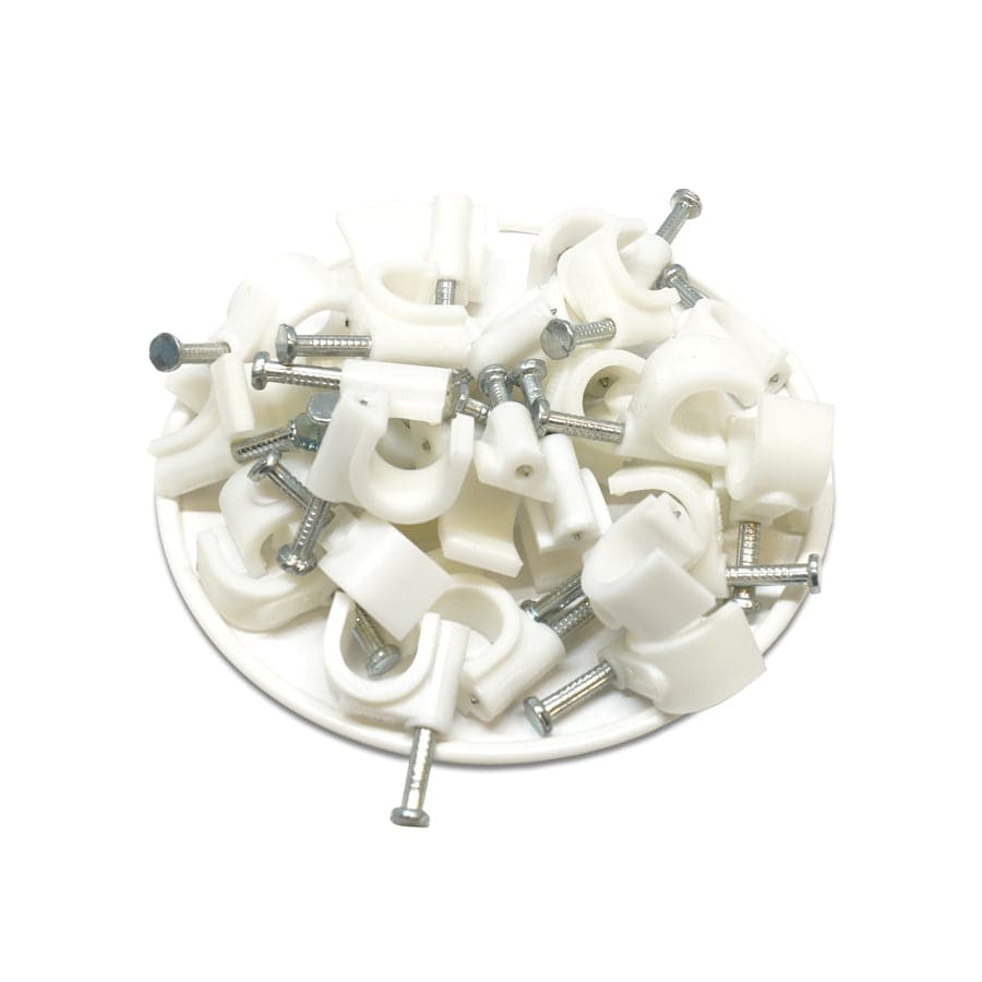 Nail In Cable Grapas, Ethernet Cable Nails Tacks, Round, 9mm, 0.35", Blanco, 100 piezas - RNC9W