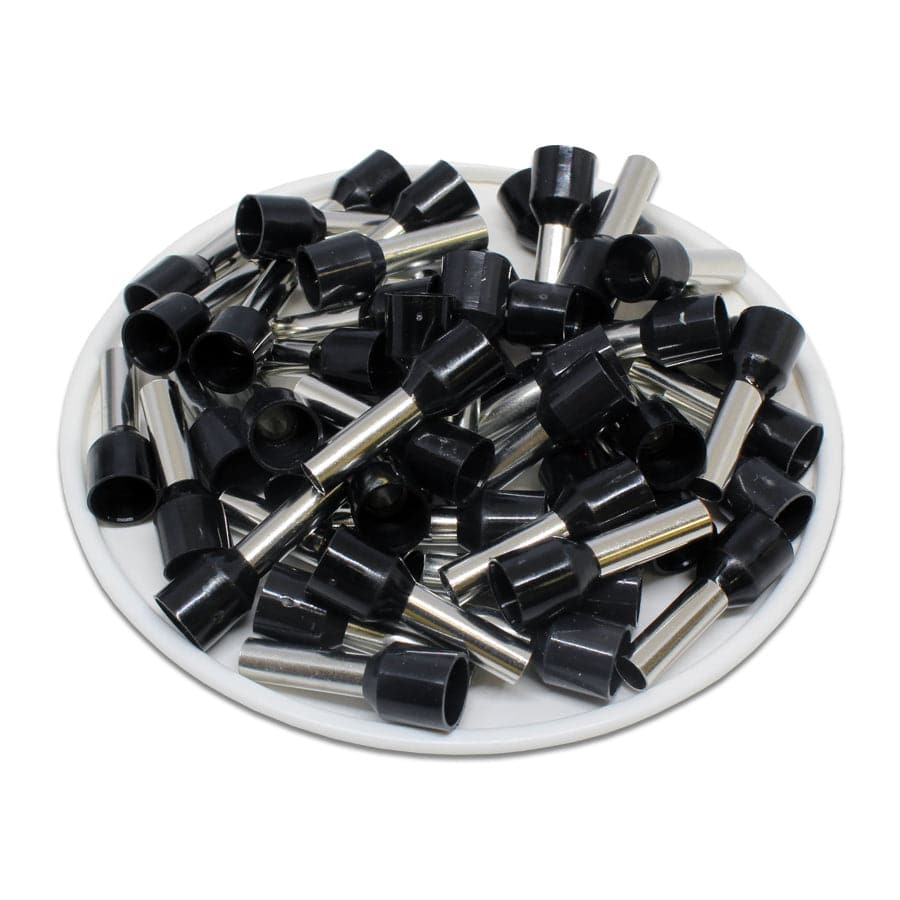 AW60012 - 10 AWG Insulated Wire Ferrules, 12mm Pin, Black, UL Recognized, 100 Pieces