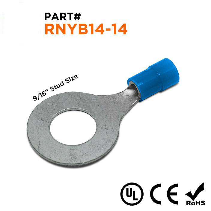 RNYB14-14 - 6 AWG Nylon Insulated Ring Terminals, 9/16" Stud, 10 Pieces
