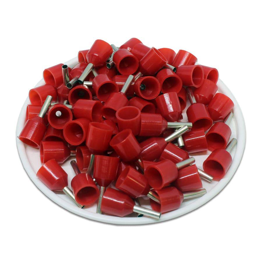 SC15008W - 16 AWG Insulated Wire Ferrules, 8mm Pin, Red, XXL Collar, Short Circuit Protection, 100 Pieces