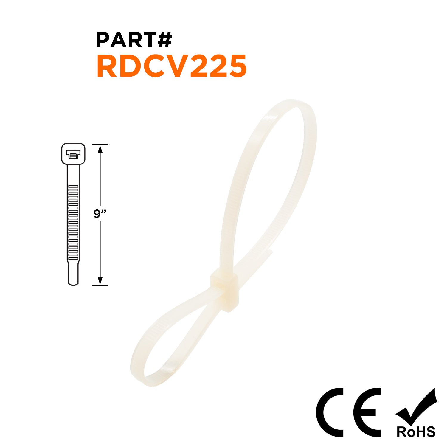 RDCV225 - 9" Releasable Nylon Double Head Cable Tie, 50-lb Tensile Strength, Natural, 100-Pack