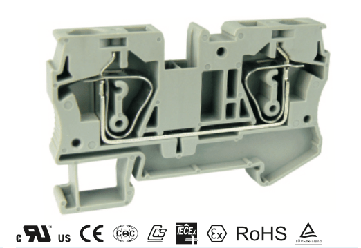 UJ5-6 - 22 to 8 AWG, Spring Cage Terminal Block, 800v, UL Approved, Gray