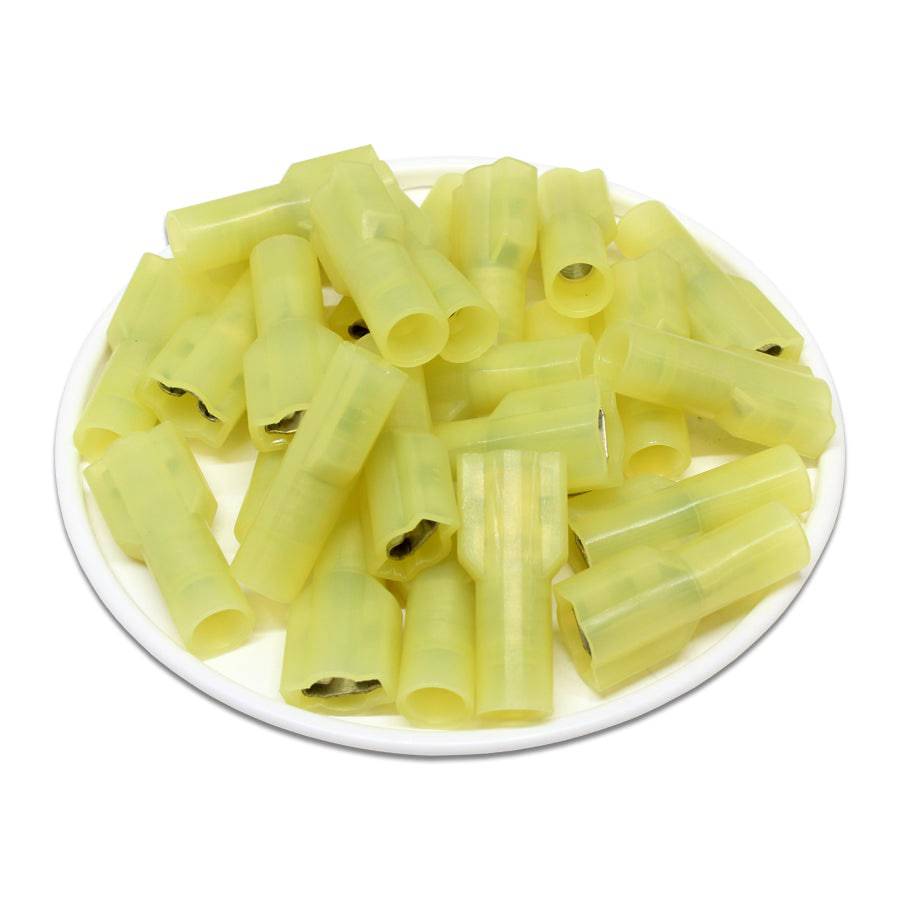 FDFNY5-250 - 12 to 10 AWG Nylon Insulated Quick Disconnects, Female, Fully Insulated, Yellow, 50 Pieces