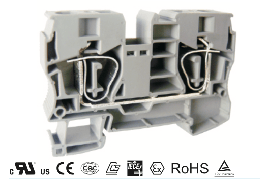UJ5-10 - 16 to 6 AWG, Spring Cage Terminal Block, 800v, UL Approved, Gray