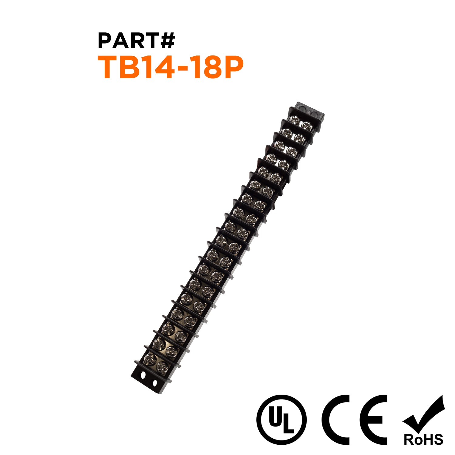 TB14-18P - Barrier Strip Terminal Block, Terminal Strip, 18 Pole, Double Row, 15A, 300V, UL Approved, 1 pieza