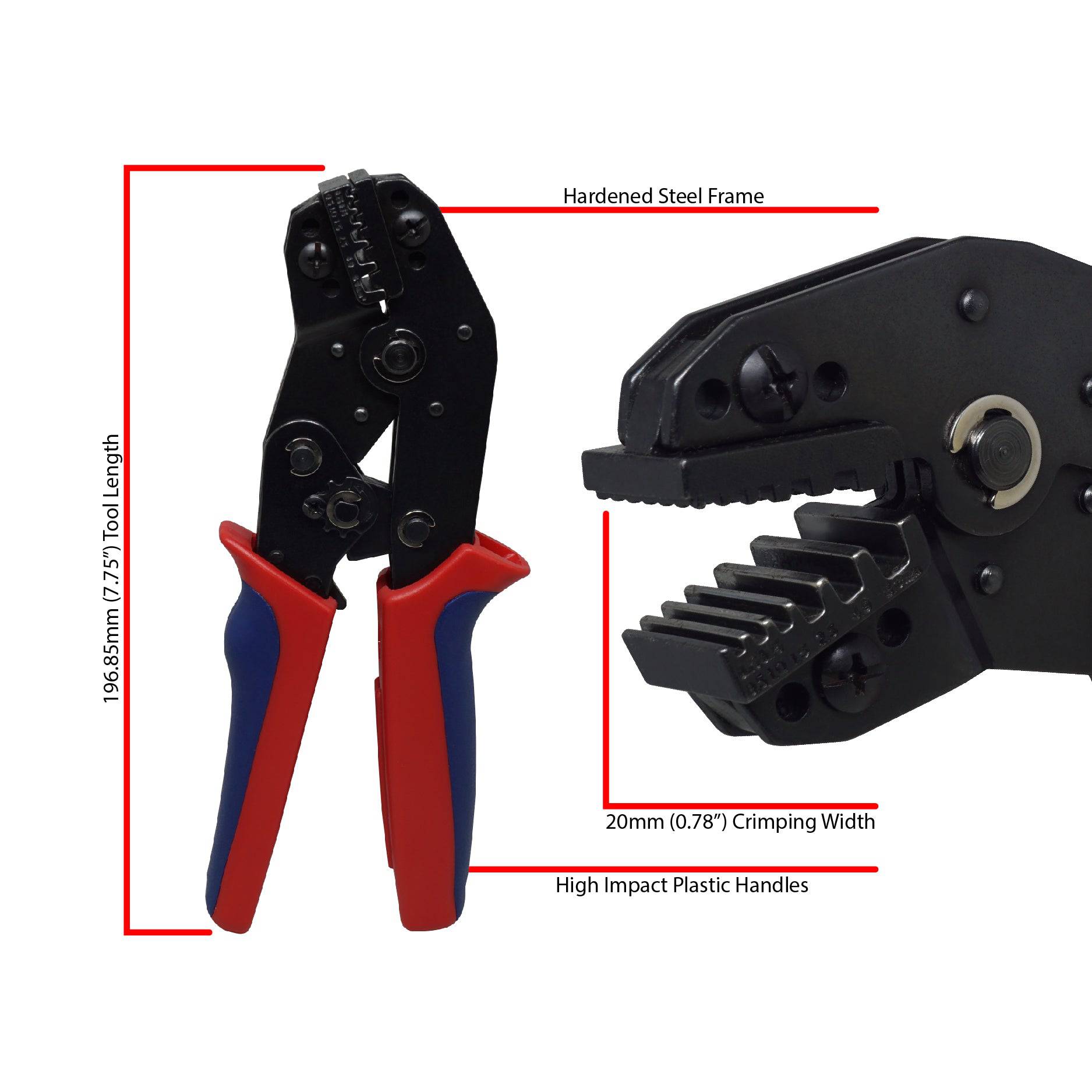 FD2410N-20 - 24 a 10 AWG Herramienta de crimpado para punteras, Side Load, XL Longitud Crimp, Trapezoidal Perfil, 1 pieza