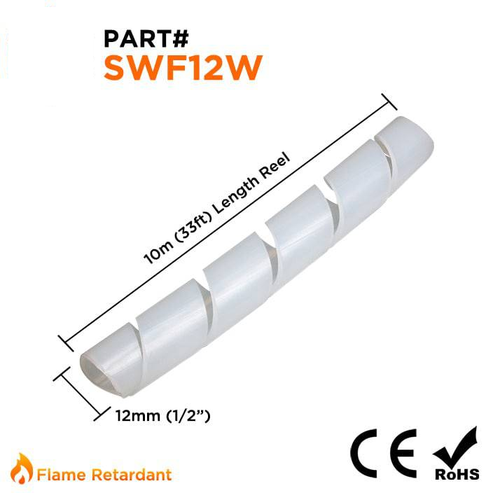 SWF12W - Fire Retardant Spiral Wrap - 1/2" (12mm) - White