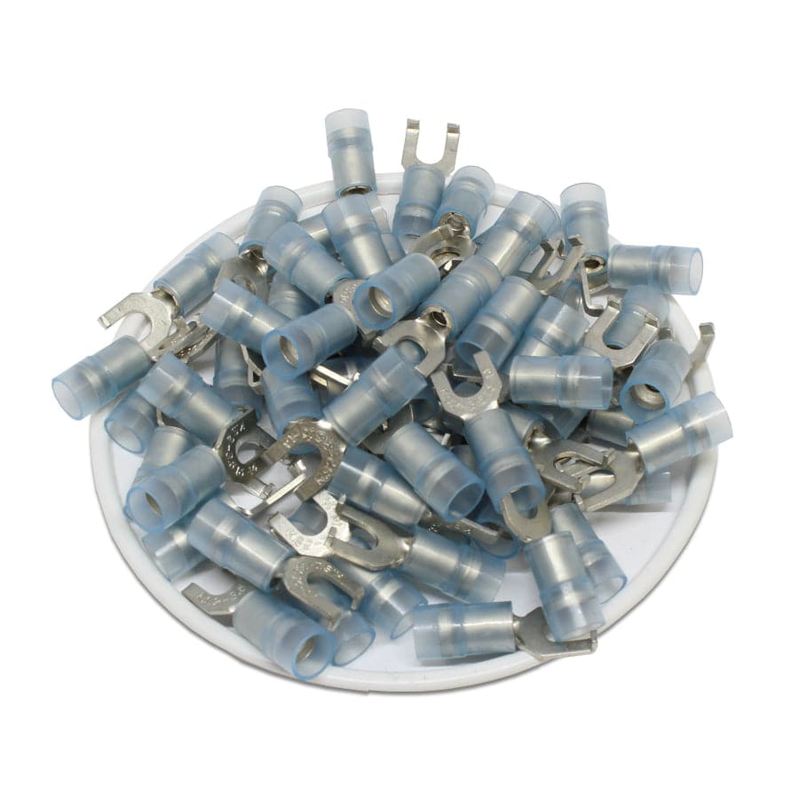 FSNYD2-37 - 16 a 14 AWG Con aislamiento de nailon Flange Terminales de horquilla, #6 Orificio, Double Crimp, 100 piezas