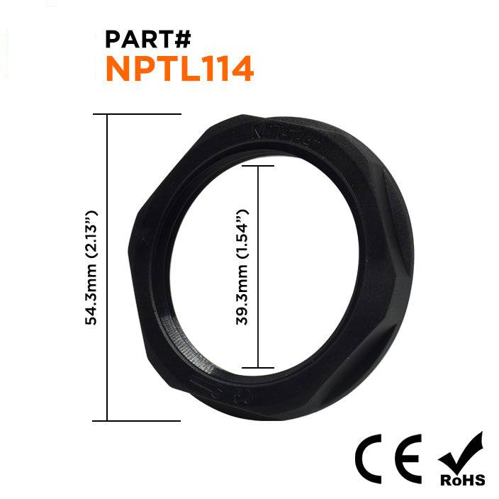 NPT114B-LN - NPT Thread Nylon Lock Nut for 1 1/4" Cable Glands, Black, UL Approved, 1 Piece