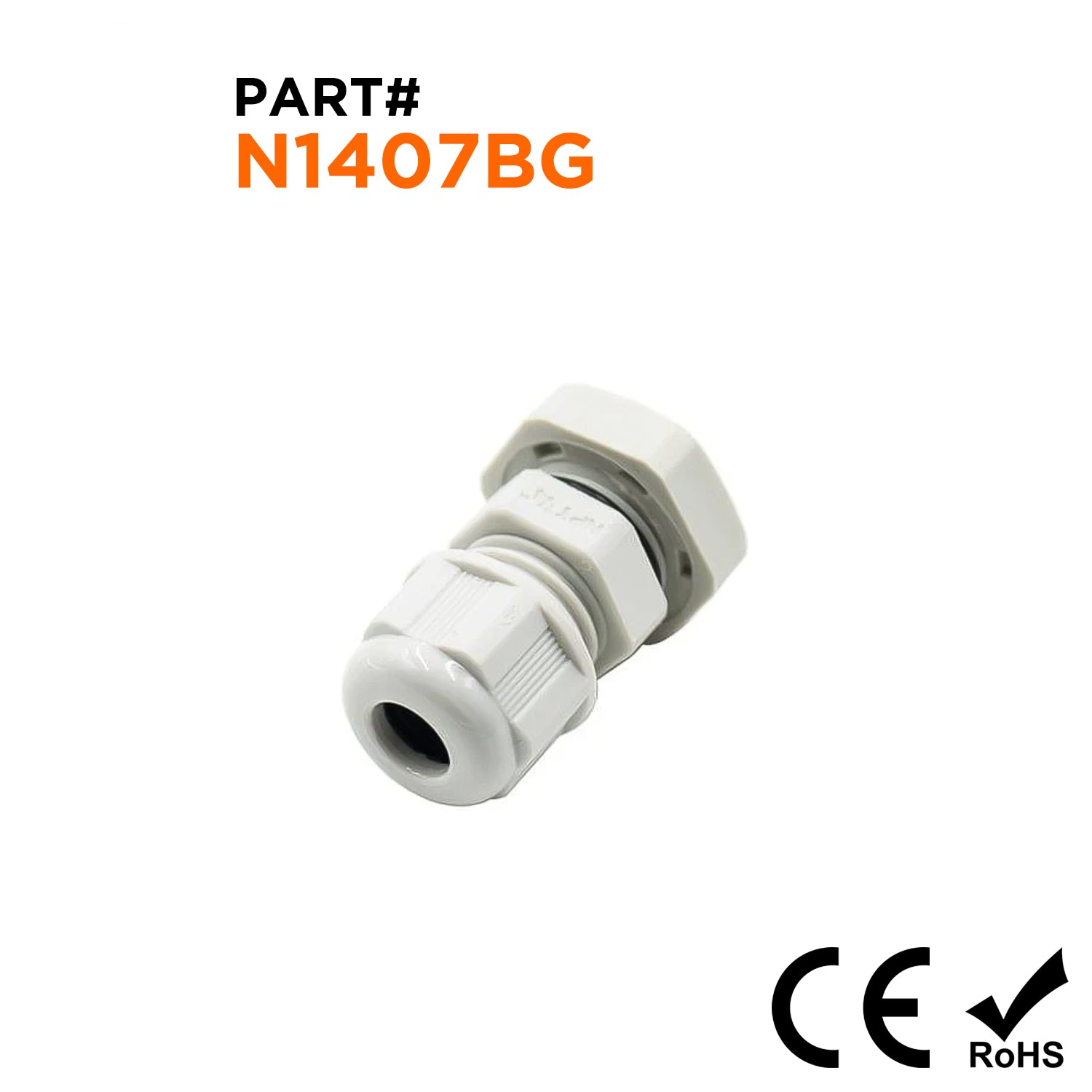 N1407BG - 1/4" NPT Thread Nylon Cable Gland, Beige, Range: 1/8" to 1/4", IP68, IP69K - 1 Piece