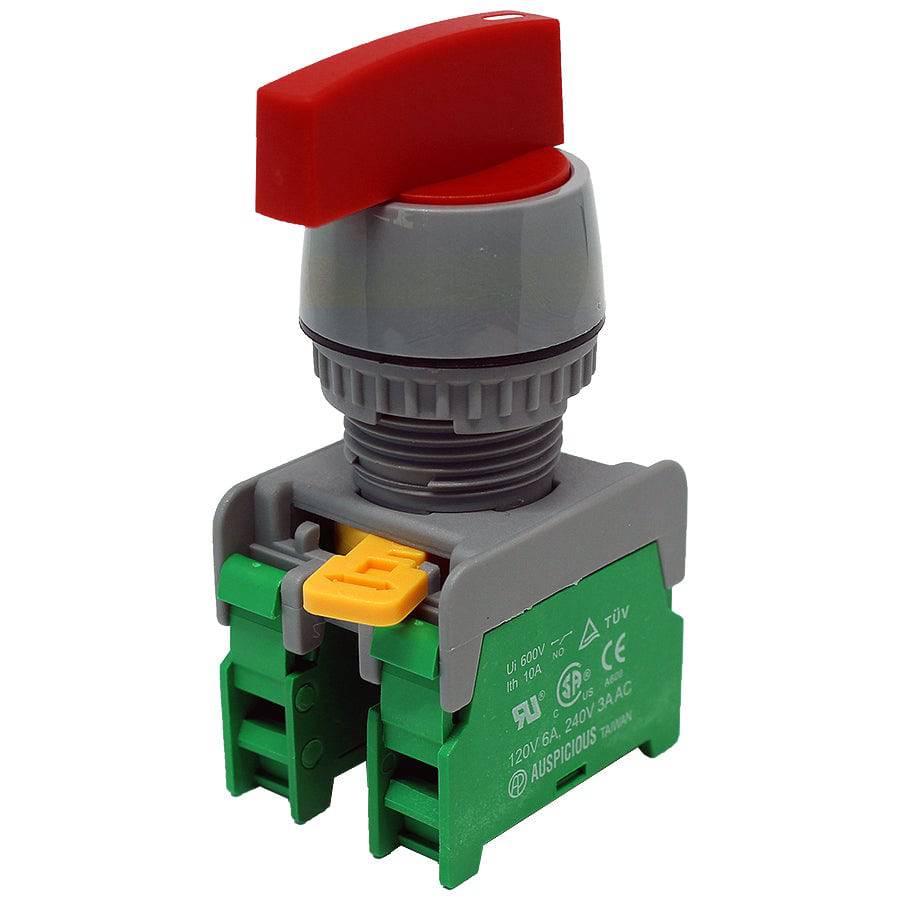 GLCS22-2/O-RD - Long Knob Switch - 2 Contact (2/O) - 3 Positions (1-0-2) - Rojo