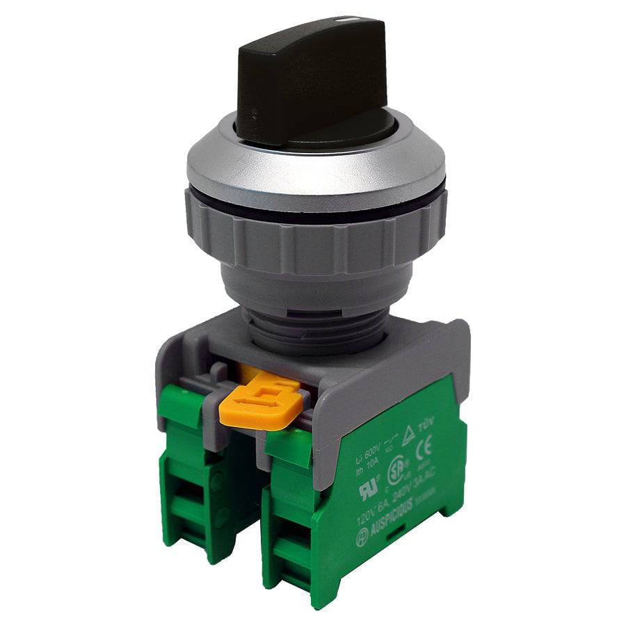 SS30-2/O-BK - Twist Knob Switch - 2 Contact (2/O) - 3 Positions (1-0-2) - Negro
