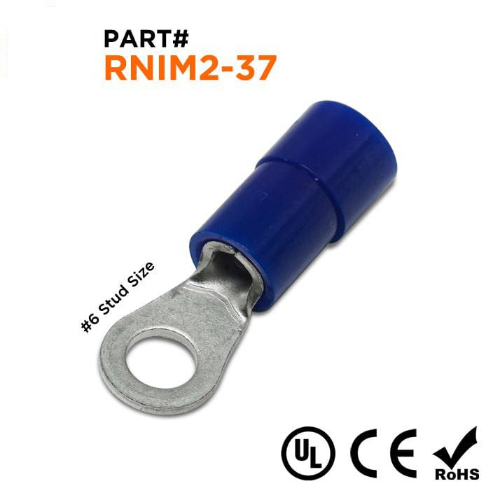RNIM2-37 - 16 to 14 AWG Polycarbonate Ring Terminals, #6 Stud, 100 Pieces