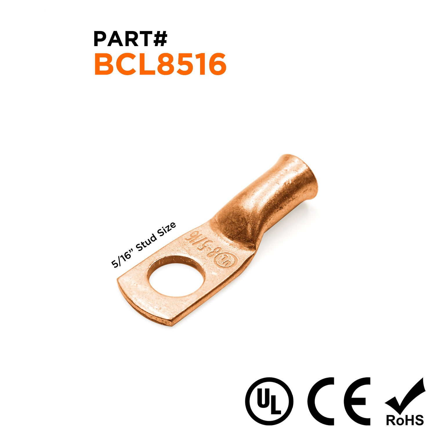 BCL8516 - 8 AWG De cobre Battery Cable Lugs, 5/16" Orificio, UL Recognized - 1 pieza