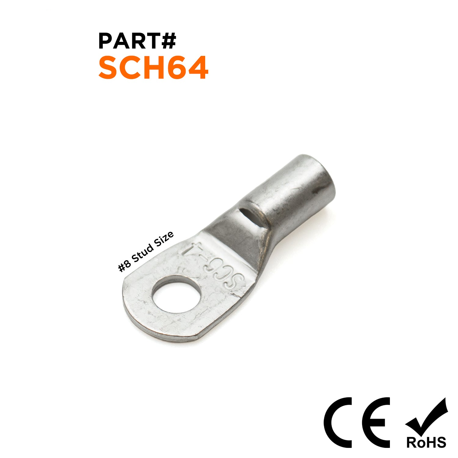 SCH64 - 10 AWG Sin aislamiento Tubular Ring Lugs, #8 Orificio, 50 piezas