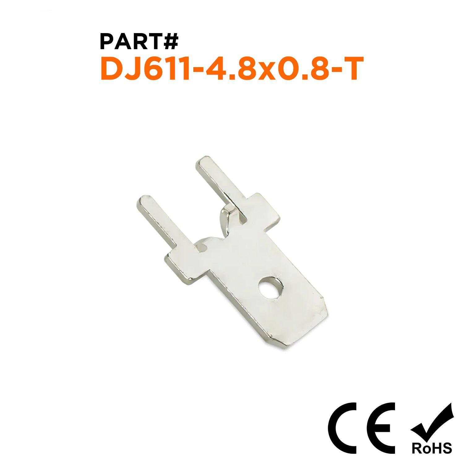 DJ611-4.8x0.8-T - Estañado Brass Quick Connect Male Solder Conectores, 4.8mm Tab, 100 piezas