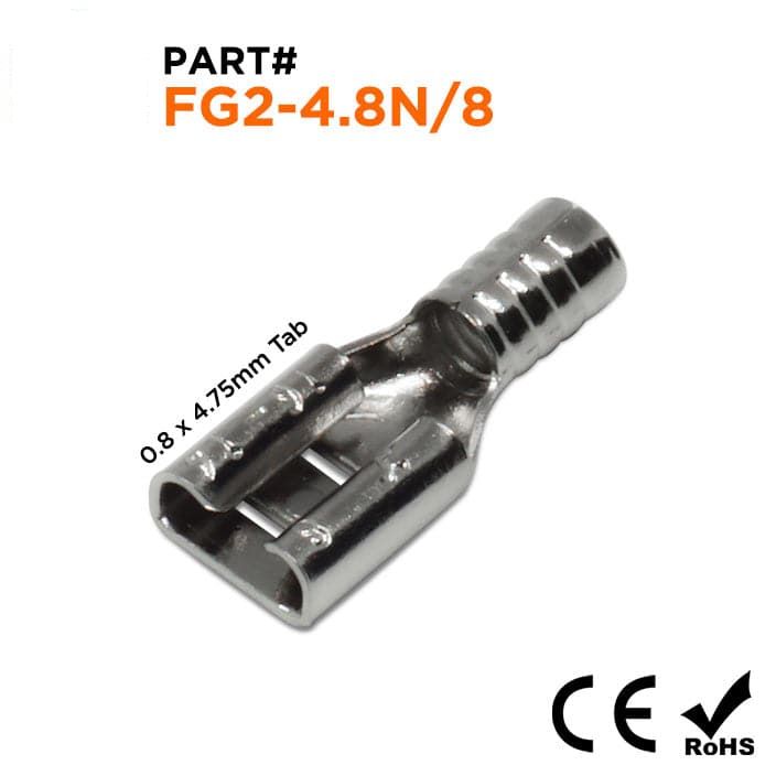 FG2-4.8N/8 - 16 to 14 AWG High Temp Female Quick Disconnects, Nickel Plated Steel, 900°F, 100 Pieces