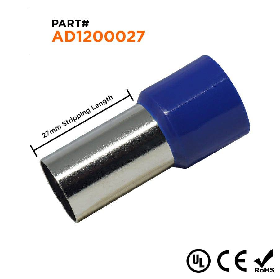 AD1200027 - 4/0 AWG Insulated Punteras, 27mm Pin, Azul, UL Recognized, 25 piezas