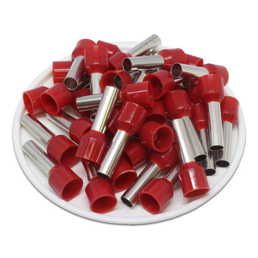 AD100015 - 8 AWG Insulated Wire Ferrules, 15mm Pin, Red, 100 Pieces