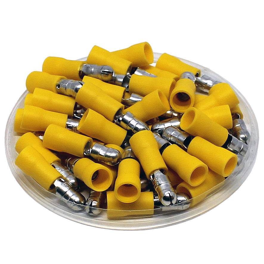 MPV5-195 - 12 a 10 AWG Vinyl PVC Insulated Male Conectores tipo bala, Amarillo, 100 piezas