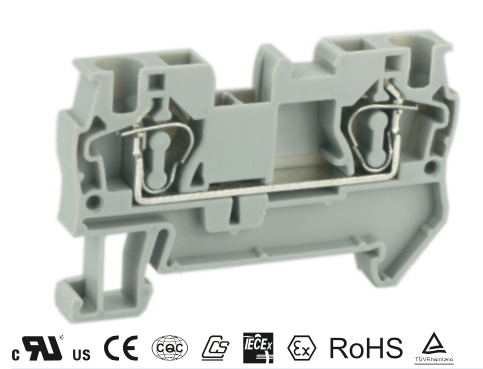 UJ5-4 - 24 to 10 AWG, Spring Cage Terminal Block, 800v, UL Approved, Gray