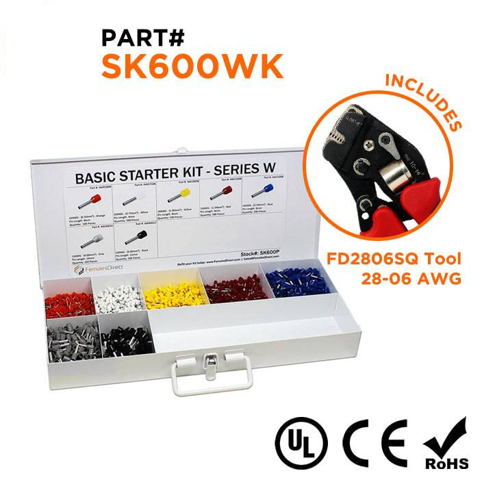 SK600WK - 22 to 10 AWG Basic Wire Ferrules Kit + FD2806SQ Tool, 2,850 Pieces, Series W, 1 Kit
