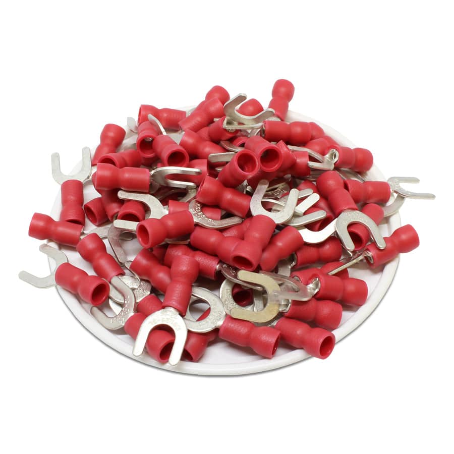 SVEL1-5 - 22 to 16 AWG Vinyl Insulated Spade Terminals, #10 Stud, 100 Pieces