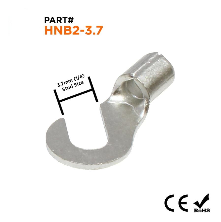 16-14 AWG Non Insulated Hook Terminals, #6 Stud, Brazed Seam, UL, - HNB2-3.7