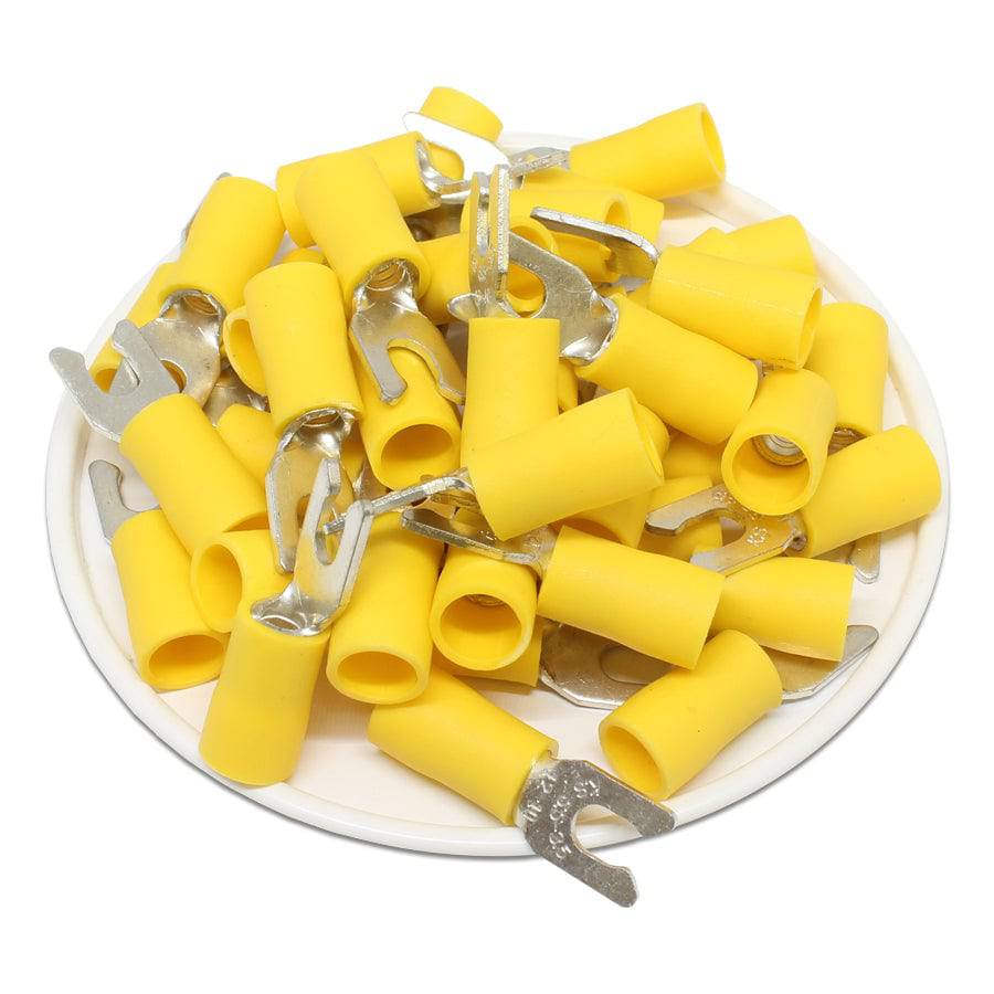 12 a 10 AWG Vinyl PVC Locking Terminales de horquilla, #6 Orificio, Brazed Seam, 50 piezas - LSVB5-37