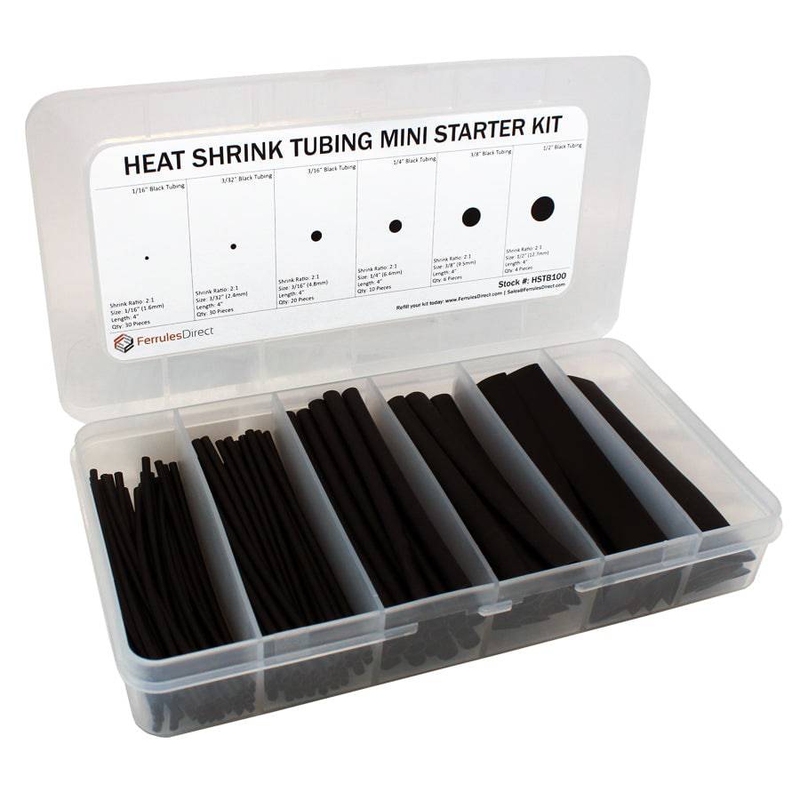 HSTB100 - 2:1 Ratio Heat Shrink Tubing Mini Kit (Black) -  1/16" to  1/2"