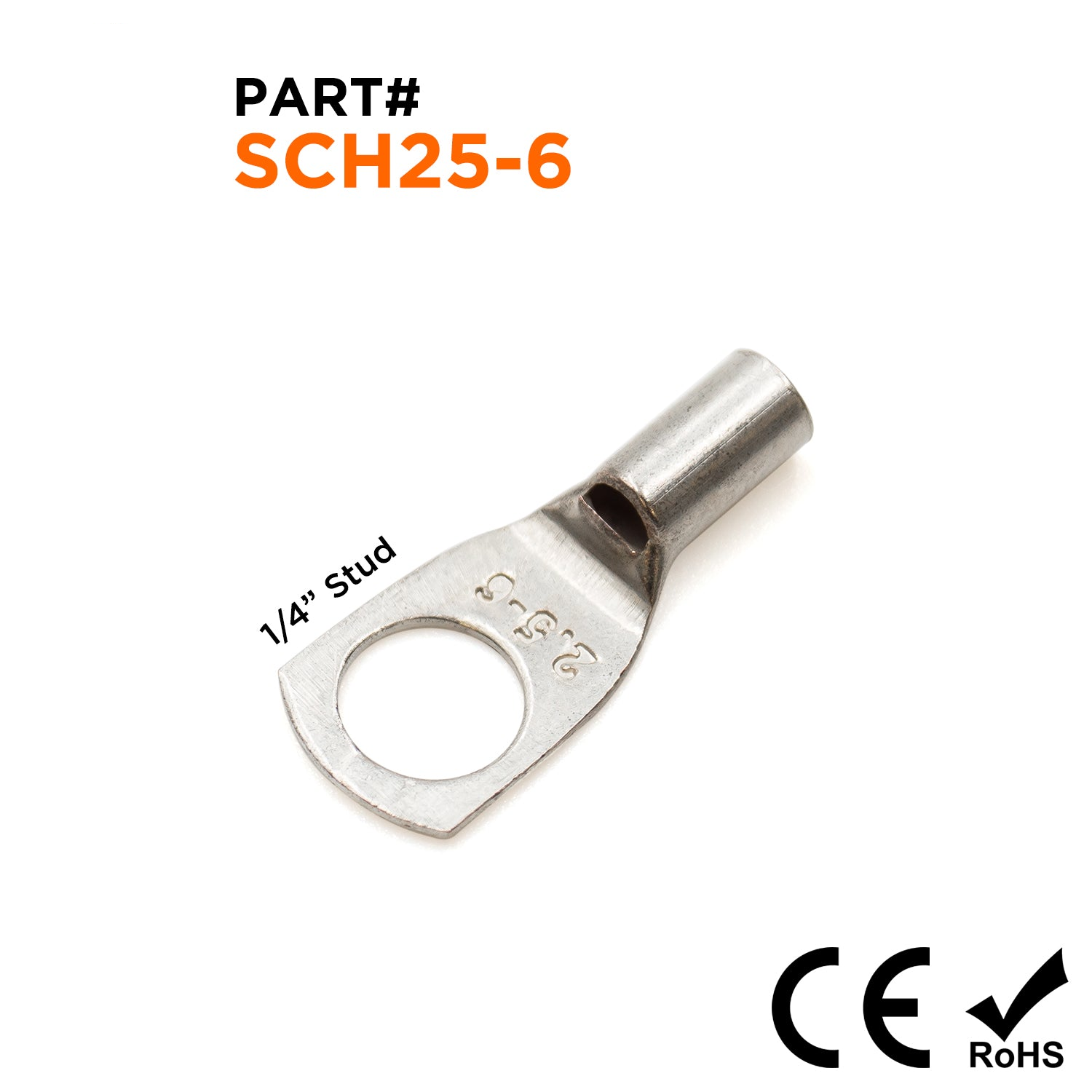 SCH25-6 - 14 AWG Sin aislamiento Tubular Ring Lugs, 1/4" Orificio, 100 piezas