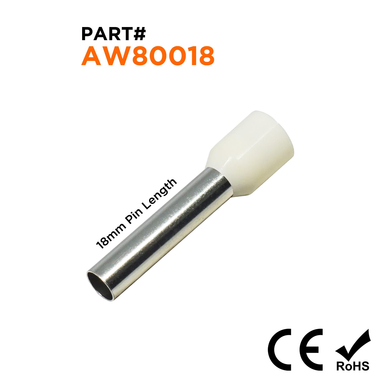 AW80018 - 8 AWG (Small Diameter) Insulated Punteras, 18mm Pin, Beige, 100 piezas