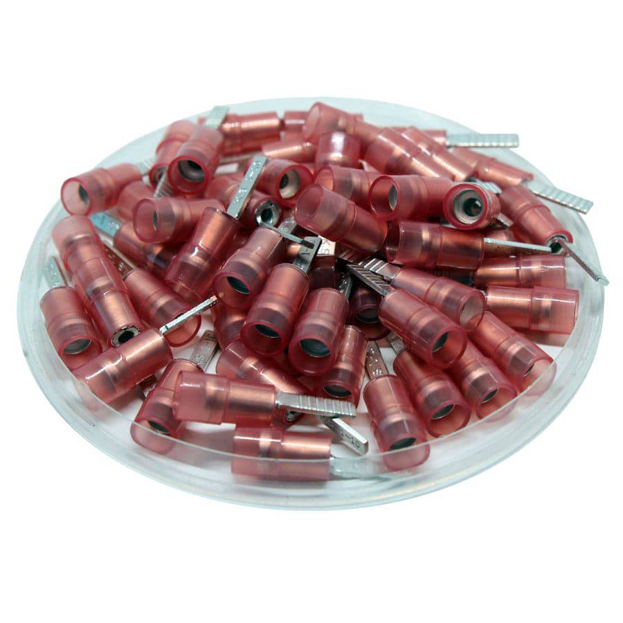 DBNYD1-10 - 22 a 16 AWG De nailon Flat Blade Terminales, Double Crimp, Rojo, 10mm Pin, 100 piezas