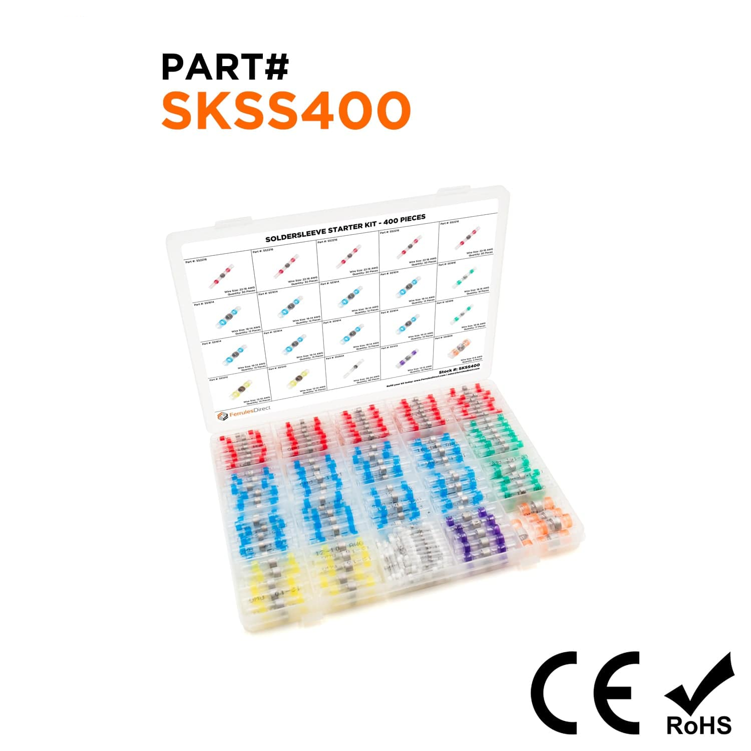 SKSS400 - 26 a 06 AWG Termorretráctiles Solder Seal Conectores Starter Kit, 400 piezas, IP67 Impermeable, 1 Kit