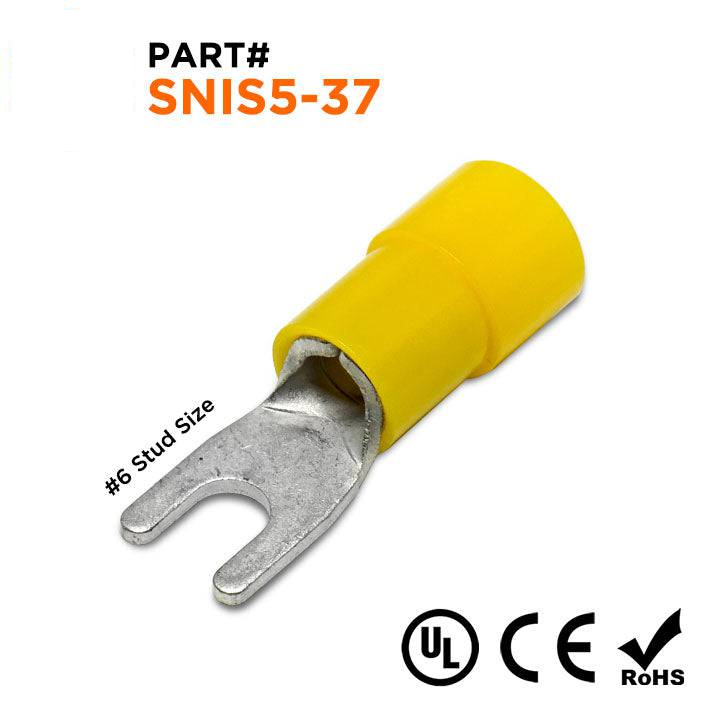 SNIS5-37 - 12 to 10 AWG Polycarbonate Spade Terminals, #6 Stud, 100 Pieces
